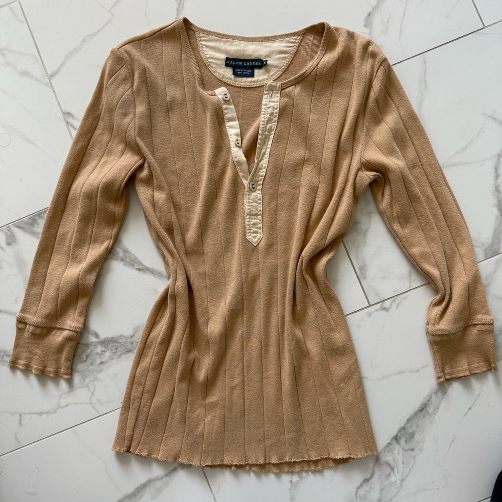Ralph Lauren Tan Ribbed Women's Top